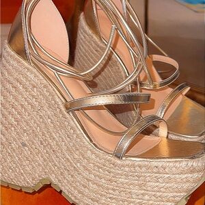 Gold Platform Open-Toe 2 Strap Wrap-Up the Leg Sandals